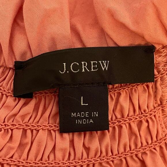 J.Crew Smocked Neck Puff Sleeve Lace Up Back Poplin Top Pink Womens Size Large - Picture 8 of 11